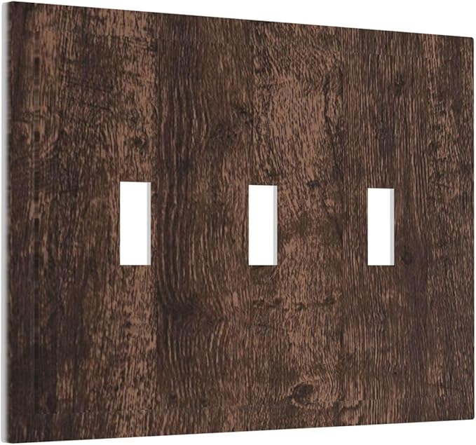 Brown Dark Wood Plank Rustic Vintage Print Decorative Switch Plates 3 Gang Wall Plate Triple Toggle Light Switch Cover Faceplate Electrical Wall Panels for Farmhouse Home Decor