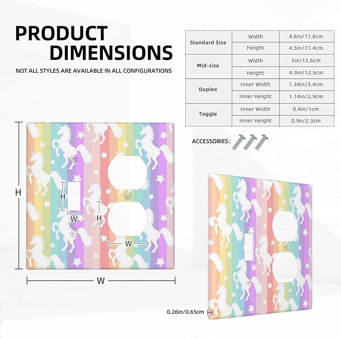 Cute Stars Colorful Rainbow Unicorn Light Switch Cover 2 Gang Combination Wall Plate 1 Toggle 1 Receptacle Duplex Switch Plate Funny Cartoon Kids Girl Bedroom Nursery Decor Combo Device Outlet Cover