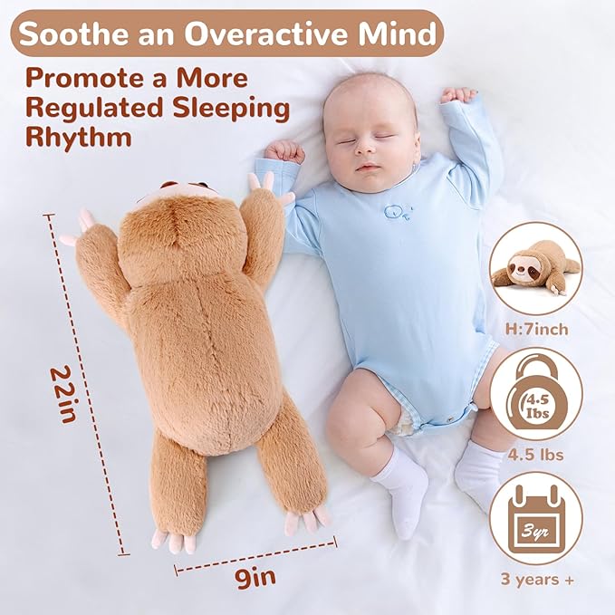 gnomantic Sloth Weighted Stuffed Animals - 22 Inch 4.5 Pounds Weighted Plushies Sloth Stuffed Animals - Big Plush Pillow - Cute Plush Toys Gifts for Kids & Adults (22" 4.5 lbs)