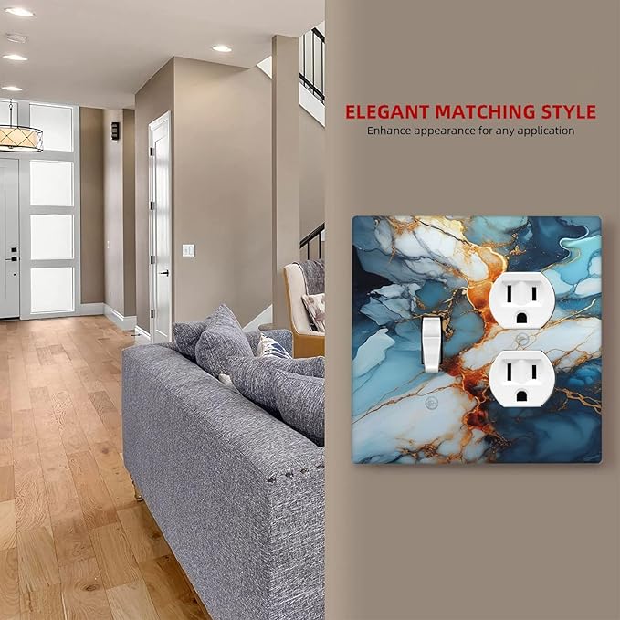 Light Switch Cover Plate Golden Abstract Luxury Marble 2 Gang Decorative Switch Plates 1 Toggle Duplex Combo Outlet Covers GFCI Wall Plates for Livingroom Bathroom Decor