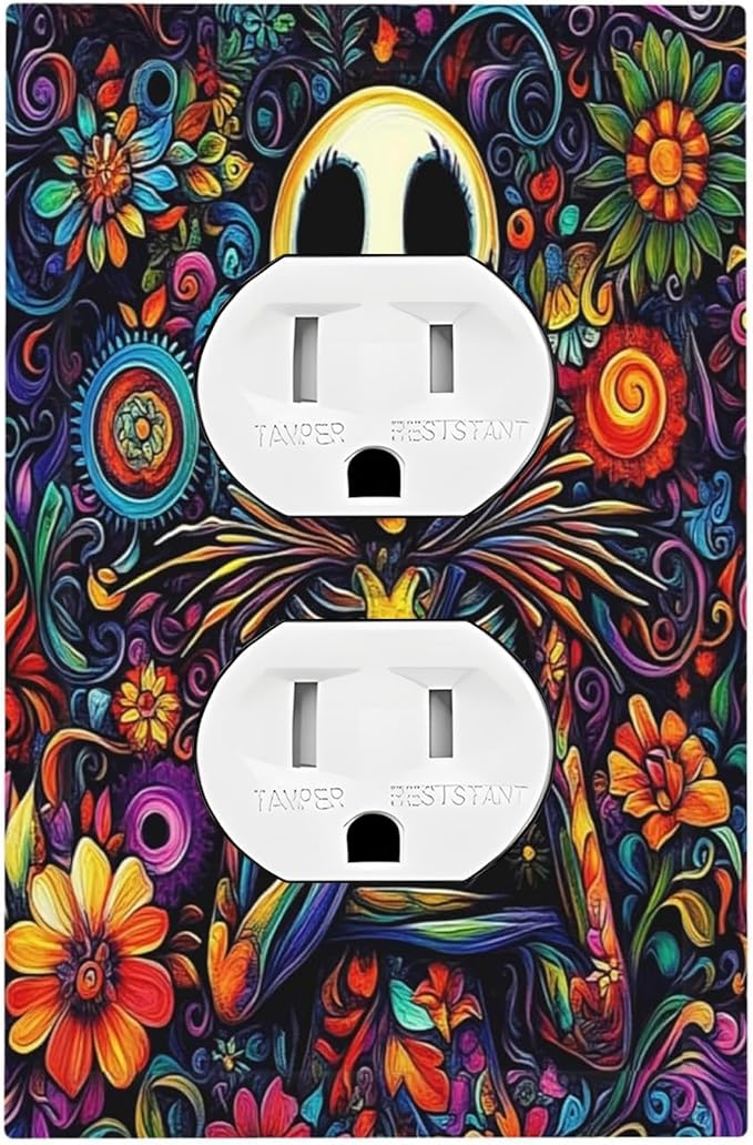 Outlet Covers Colorful Flowers Abstract Skull 1 Gang Duplex Light Switch Cover Decorative Switch Plates Electrical Receptacle Faceplate Wall Plate For Home Living Room Decor