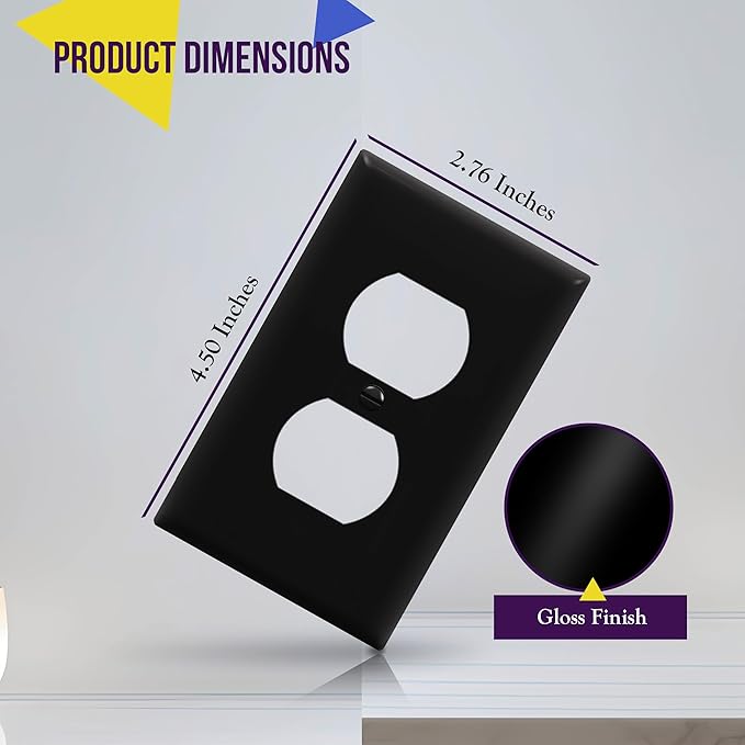 ENERLITES Duplex Receptacle Outlet Wall Plate, Size 1-Gang 4.50" x 2.76", Unbreakable Polycarbonate Thermoplastic, UL Listed, 8821-BK-5PCS, Black (5 Pack)