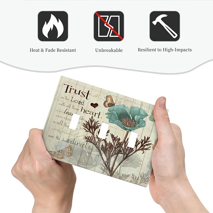 Rustic Elegant Teal Tulip Bible Inspirational Quote Decorative Switch Plates 3 Gang Wall Plate Triple Toggle Light Switch Cover Faceplate Electrical Wall Panels for Farmhouse Bedroom Decor