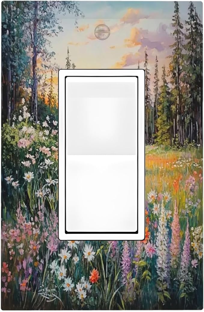 Decorative Outlet Covers Floral Landscape Rustic Nature Wildflower 1 Gang Single Rocker Light Switch Cover Plate Wall Plates Gfci Faceplate For Bed Room Living Room Decor