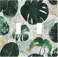 Boho Tropical Green Leaf Watercolor Banana Leaves Decorative Switch Plates 2 Gang Double Toggle Outlet Light Switch Cover Wall Plate Electrical Faceplate For Bed Room Living Room Decor