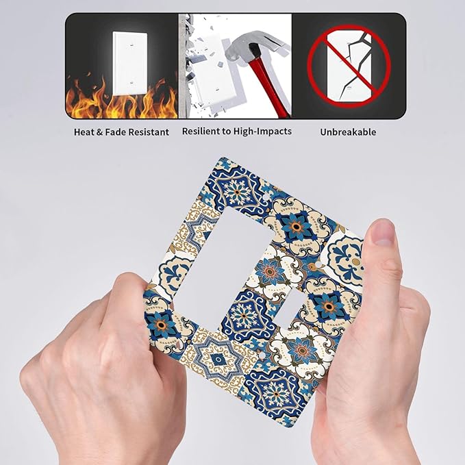 Outlet Covers Mandala Decorative Tile Talavera Moroccan Tiles 1 Toggle 1 Rocker Combination Decorative Wall Plate Light Switch Cover Plate Electrical Switch Plates for Bedroom living Room
