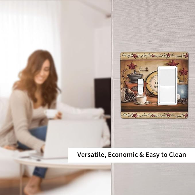 Retro Kitchen Western Cabin Coffee 2 Gang Combination 1-Toggle 1-Decorator/Gfci Device Wall Plates Old Country Life Texas Star One Rocker with Toggle Combo Light Switch Plates and Socket Outlet Covers