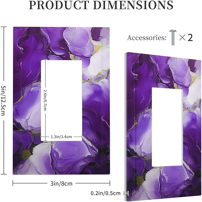 Decorative Outlet Covers Abstract Luxury Purple Gold Marble Textures 1 Gang Single Decora GFCI Device Light Switch Covers Plate 1 Rocker Wall Plate Jumbo Face Plate for Bedroom Decor