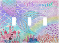 Silvery Glitter Cute Mermaid Tail Fantasy Castle 3 Gang Light Switch Covers Triple Toggle Wall Plate Decorative Switchplate Electrical Faceplate for Kidroom Nursery Bedroom Kitchen Decor