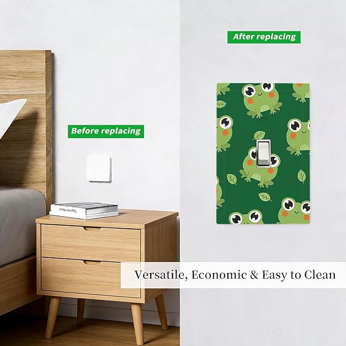 Cute Green Frogs 1-Gang Toggle Light Switch Plate, Whimsical Frog Decorative Wall Plate for Kids Bedroom