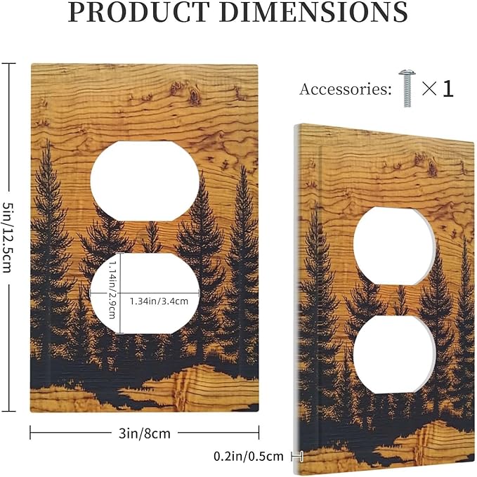 Outlet Covers Forest Pine Silhouette Rustic Wood Grain 1 Gang Duplex Light Switch Cover Decorative Switch Plates Electrical Receptacle Faceplate Wall Plate For Farmhouse Cabin Decor