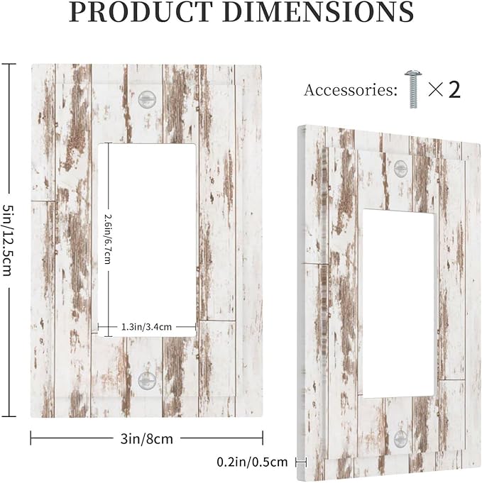 Farmhouse White Brown Wood 1 Gang Rocker/Decor Outlet Light Switch Wall Plate Cover Faceplate Decorative Faceplate Switchplates for Rustic Cabin Barn Bathroom Home Living Room Bedroom Decorate 5" x 3