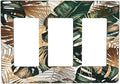 Green Tropical Leaves Gold Palm Leaf Botanical 3 Gang Rocker Light Switch Covers Decorative Unique Triple Outlet Wall Plate Cover Faceplate Decorative Switchplate GFCI for Kitchen Bedroom Bathroom