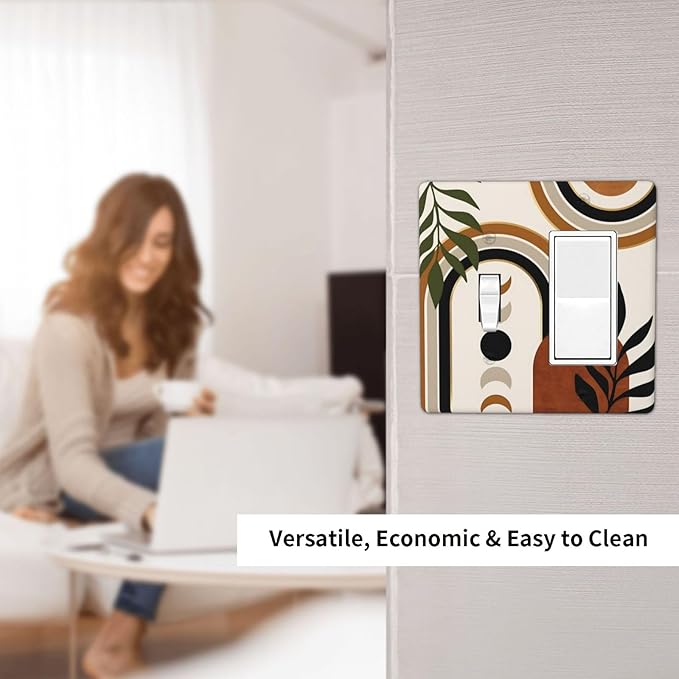 Boho Mid Century Arch Plant Leaves Sun Moon Outlet Covers 1 Toggle 1 Rocker Combination Decorative Wall Plate Electrical Switch Plates Light Switch Cover Plate for Bedroom Living Room Decor