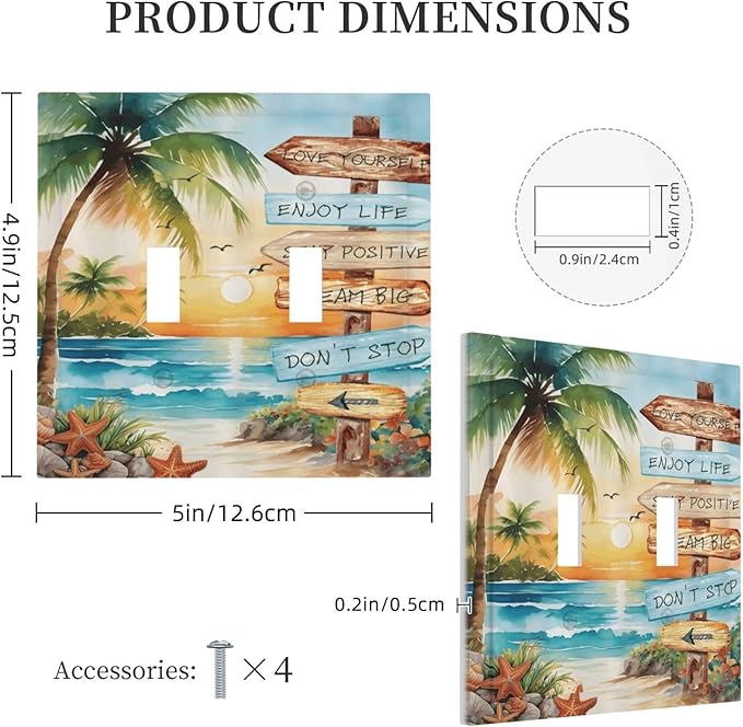 Tropical Beach Palm Tree Summer Coastal Ocean Sunset Decorative Switch Plates 2 Gang Double Toggle Outlet Light Switch Cover Wall Plate Electrical Faceplate for Bedroom Living Room Decor