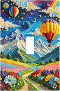 Hot Air Balloons Floral Vibrant Colors Flowers Mountains Stars Moon Decorative Light Switch Cover 1 Gang Single Toggle Device Electrical Faceplate Switchplates Decorator Outlet Wall Plate for Bedroom