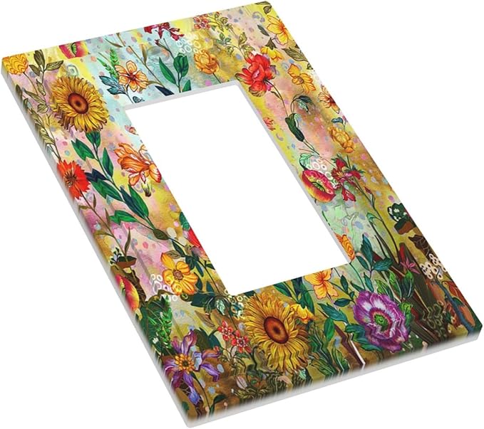 Fall Colorful Sunflower Floral 1 Gang Light Switch Cover Single Rocker Decorative Receptacle Outlet Covers GFCI Electrical Faceplate Switchplate for Bedroom Bathroom Kitchen Art Decor