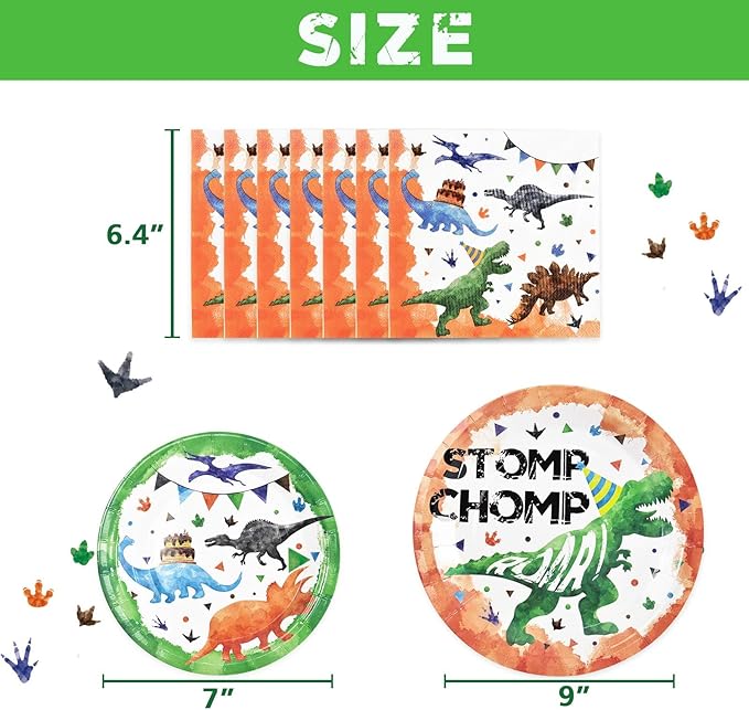 Watercolor Dinosaur Party Plates and Napkins - Dinosaur Party Supplies Bundles for Boys Kids Birthday Disposable Dinner Dessert Cake Luncheon Plates Napkins Tableware Set Serves 16 Guests 48 Pieces