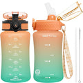 OLDLEY Kids Water Bottle for School, 12 oz (2 lids) BPA-Free Reusable Leak-proof Durable Tritan Plastic Water Bottles with Straw & Chug Lids, Anti-dust Spout Cover (Sunflower)