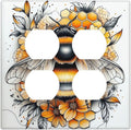 Outlet Covers Bee Honeycomb Flowers Plant Leaves 2 Gang Double Duplex Decorative Light Switch Covers Electrical Wallplates Socket Faceplate For Nursery Kids Room Decor