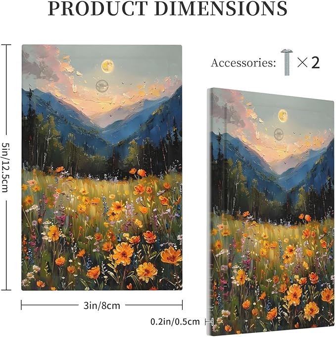 Sunset Wild Flower Field Floral Nature Landscape Light Switch Cover Plate 1 Gang No Device Blank Electrical Wall Plates Faceplate Decorative Switch Plate Covers for Farmhouse Bedroom Decor