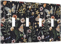 Vintage Flower Leaves Quad Toggle Wall Plates Decorative Butterfly 4 Gang Light Switch Cover Dark Backgrounds Electrical Switchplate Faceplate Butterfly Dimmer Decor for Bedroom Kitchen Bathroom