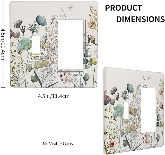 Tan/Beige Rustic Spring Blue Flower 2 Gang Combination Single Toggle/Decorator Wall Plate Boho Floral Border Bouquet Combo 1-Toggle 1-GFCI/Rocker Outlet Light Switch Dimmer Receptacle Faceplate Cover