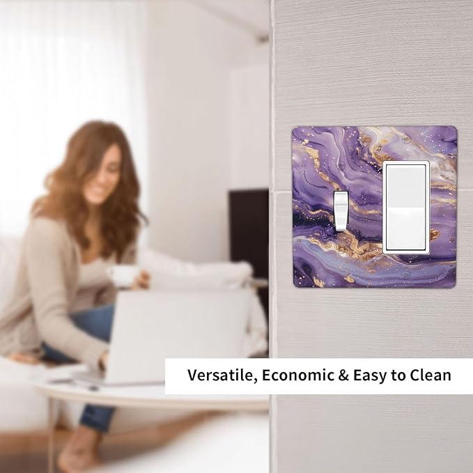 Abstract Purple Gold Marble Texure Luxurious Outlet Covers 1 Toggle 1 Rocker Combination Decorative Wall Plate Electrical Switch Plates Light Switch Cover Plate for Bathroom Living Room Decor