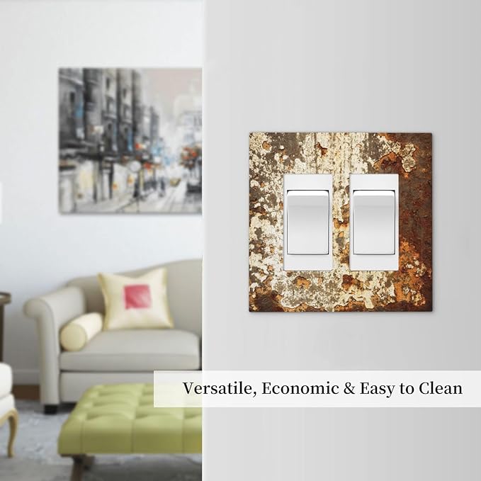 Decorative Outlet Covers Vintage Metal Rust Texture Peeling Paint 2 Gang Double Gfci Rocker Electrical Wall Panels Light Switch Cover Plate For Farmhouse Cabin Decor