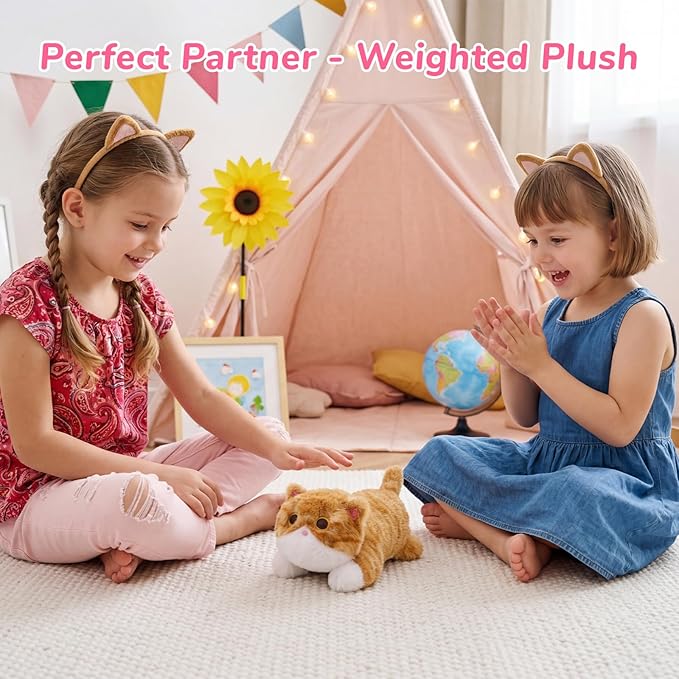 Weighted Cat Stuffed Animal,Weighted Plush Realistic Orange Tabby Cat Stuffed Animal,Soft Hugging Orange Cat Plush Kawaii Weighted Plushie Pillow Gifts for Kids Girls Boys