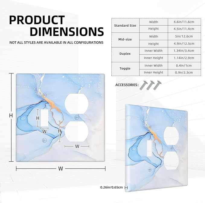 Modern Art Blue Gold Marble Abstract Luxury Print Wallplates 1 Toggle 1 Duplex Switch Plate Electrical GFCI Faceplate Decorative Light Switch Covers for Bathroom Living Room Decor