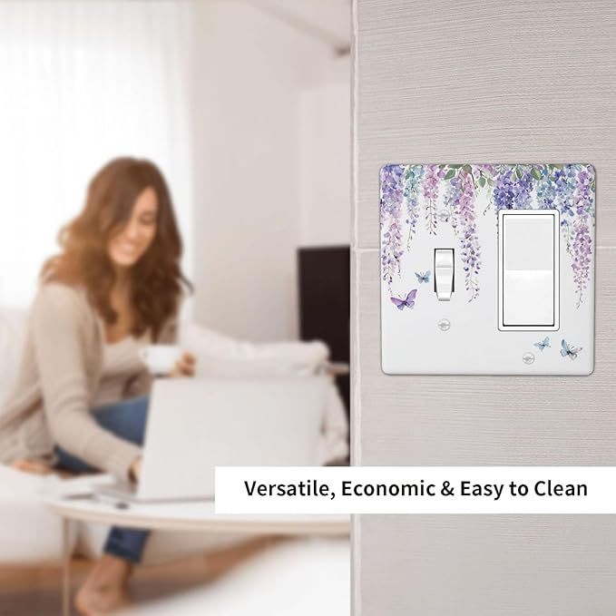 Outlet Covers Purple Flowers Watercolor Floral Butterflies 1 Toggle 1 Rocker Combination Decorative Wall Plate Electrical Switch Plates Light Switch Cover Plate For Bed Room Living Room