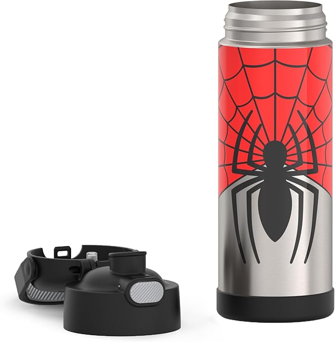 THERMOS FUNTAINER 16 Ounce Stainless Steel Vacuum Insulated Bottle with Wide Spout Lid, Spiderman