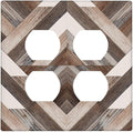Polygon Collage Abstract Shapes Rustic Wood Panel Print Outlet Covers 2 Gang Double Duplex Decorative Light Switch Covers Electrical Wallplates Socket Faceplate for Farmhouse Bedroom Decor