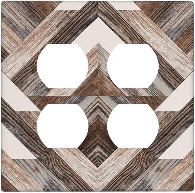 Polygon Collage Abstract Shapes Rustic Wood Panel Print Outlet Covers 2 Gang Double Duplex Decorative Light Switch Covers Electrical Wallplates Socket Faceplate for Farmhouse Bedroom Decor