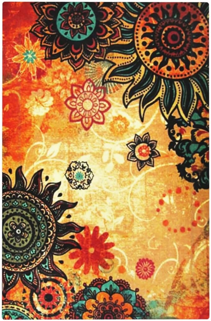 Red Orange Boho Bohemian Flower Floral 1-Gang No Device Blank Wall Plate Unused Electrical Device Receptacle Outlet Covers Decorative Light Switch Cover Switchplate