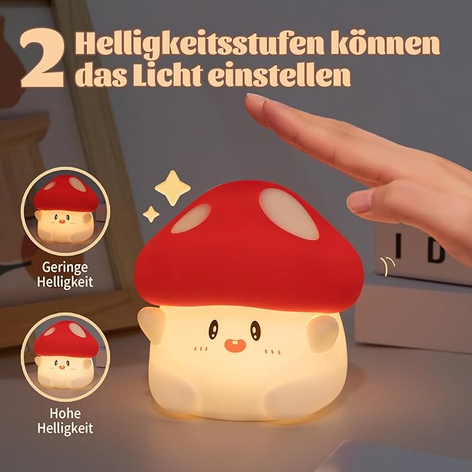 Rytinazzz Hug Mushroom Night Light, 50-Hour Battery & Pat Control, Squishy Lamp for Kids Bedroom, Girls, USB Rechargeable with Timer, Mothers Day Gifts