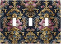 Decorative Light Switch Cover Plate Rococo Pink Floral Flower Gold Leaf 3 Gang Wall Plates for Electrical Outlets Triple Toggle Switch Plate Covers Outlet Covers Faceplate for Home Decor