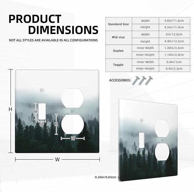Forest Pine Forest Foggy Mountain Natural Scenery Wallplates 1 Toggle 1 Duplex Switch Plate Electrical GFCI Faceplate Decorative Light Switch Covers for Bed Room Living Room Decor