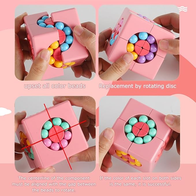 YUDANSI Magic Bean Cube Toy, Rotating Magic Bean Puzzle& Fidget Spinner 2-in-1, Rotating Magical Cube Fidgets Gift for Kids Boys Girls Age 3+, 5-7, 8-12, Brain Teaser Fingertip Toys for Teens Adults