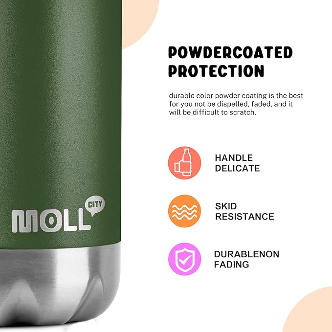 Insulated Water Bottle-17 oz Stainless Steel Double Walled Vacuum Water Bottles for School Cola Shape-Leak Proof Sports Water Bottle BPA Free(Grass Green)