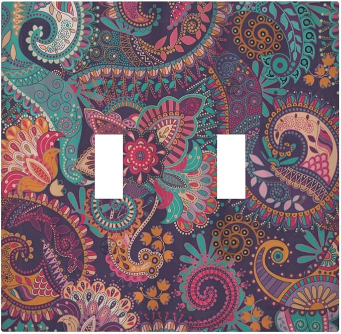 Mandala Boho Paisley Purple Floral Colorful Flower Decorative Switch Plates 2 Gang Double Toggle Outlet Light Switch Cover Wall Plate Electrical Faceplate for Home Bedroom Decor