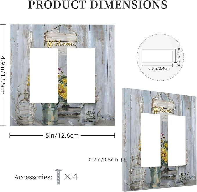 Rustic Sunflower Floral Vintage Wood Board Decorative Outlet Covers 2 Gang Double GFCI Rocker Electrical Wall Panels Light Switch Cover Plate for Farmhouse Home Decor