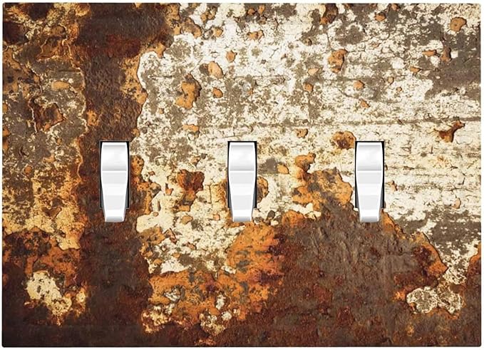Decorative Switch Plates Vintage Metal Rust Texture Peeling Paint 3 Gang Wall Plate Triple Toggle Light Switch Cover Faceplate Electrical Wall Panels For Farmhouse Cabin Decor