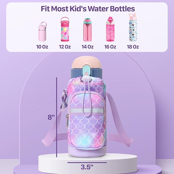 Water Bottle Carrier for Kids - Water Bottle Holder with Strap, Boys Girls Water Bottle Sling Bag for 10/12/14/16/18Oz Water Bottles Walking Hiking Camping