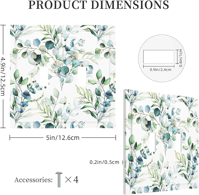 Green Eucalyptus Sage Leaves Toggle Light Switch Cover 2-Gang Elegant Watercolor Plant Floral Vine Olive Leaf Electrical Decorator Dual Device Face Wallplate Decorative Double Switch Plate Covers