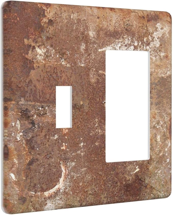 Outlet Covers Shabby Old Aged Rusty Antique Brass Metal 1 Toggle 1 Rocker Combination Decorative Wall Plate Electrical Switch Plates Light Switch Cover Plate For Farmhouse Cabin Decor