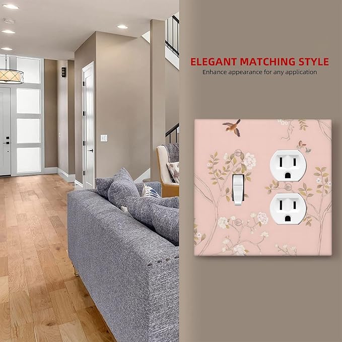 Pink Background Flowers Bird Butterflies Floral Wallplates 1 Toggle 1 Duplex Switch Plate Electrical GFCI Faceplate Decorative Light Switch Covers for Bedroom Living Room Decor