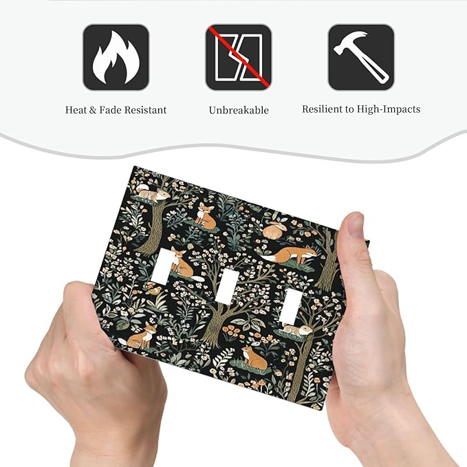 Decorative Switch Plates Fairy Forest Animals Fox Squirrel Flower 3 Gang Wall Plate Triple Toggle Light Switch Cover Faceplate Electrical Wall Panels For Bed Room Farmhouse Decor