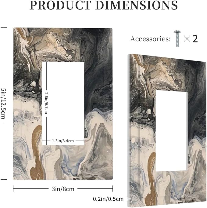 Decorative Outlet Covers Black Gold Swirl Fluid Painting Marble 1 Gang Single Rocker Light Switch Cover Plate Wall Plates Gfci Faceplate For Bathroom Kitchen Decor